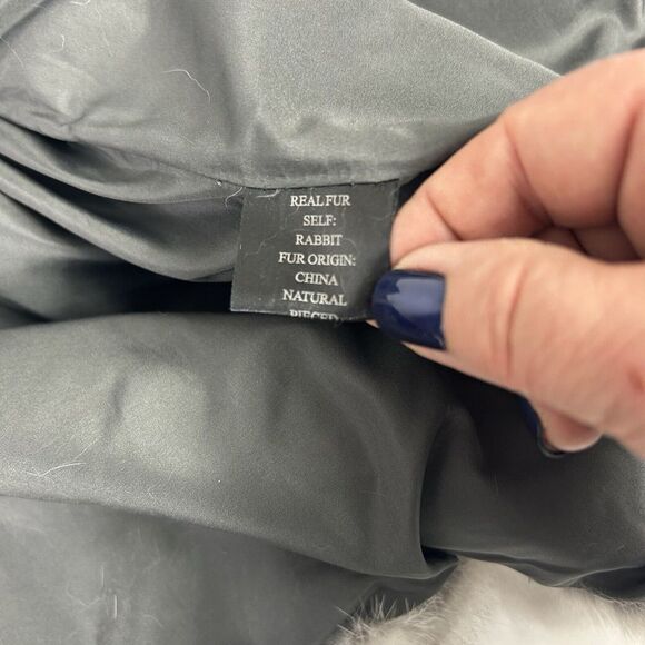 Adrienne Landau Fur Coat White Grey Soft Pure Rabbit Women's XL - Picture 13 of 16